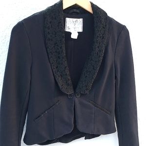 Free People Black Tuxedo Lace Lapel Cropped Blazer